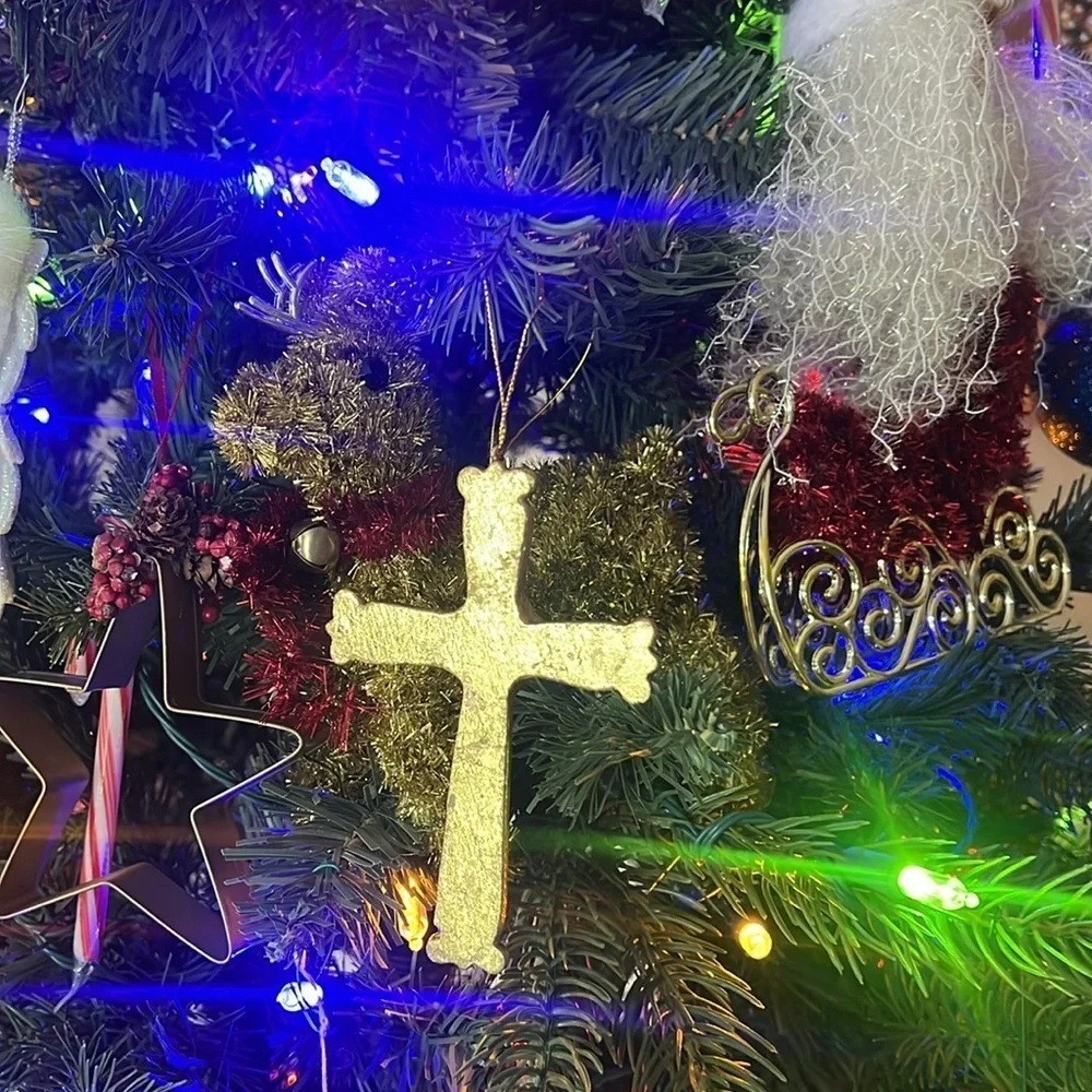❤️ Vintage Christmas Gold Cross Ornament